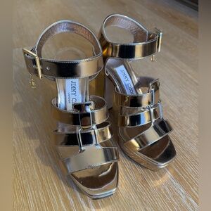 Jimmy Choo Metallic Platform Sandal Size: 35.5